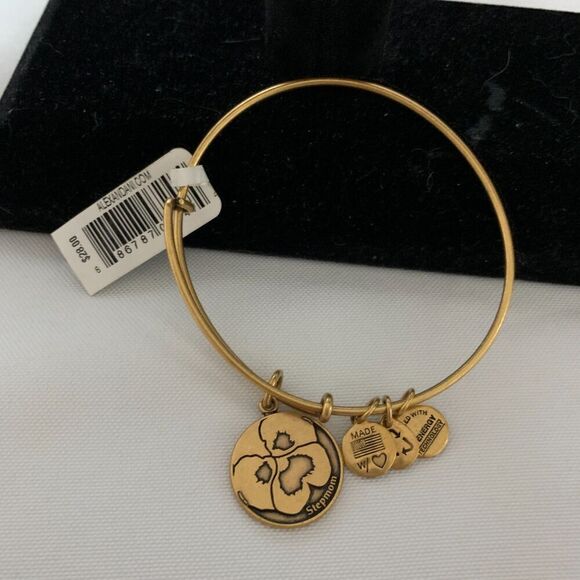 NEW Alex and Ani Because I Love You Stepmom Charm Bangle Gold Bracelet tag - Picture 1 of 4